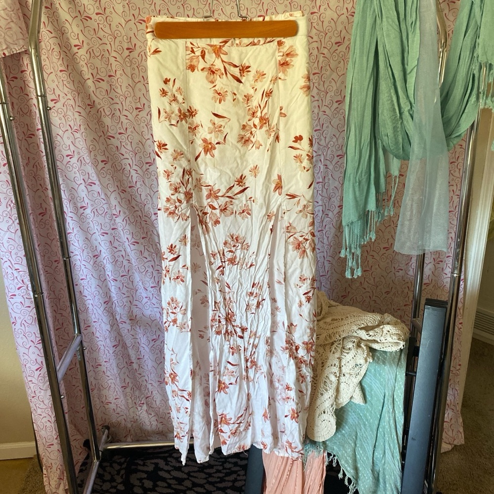 Floral White and Orange Women's Skirt